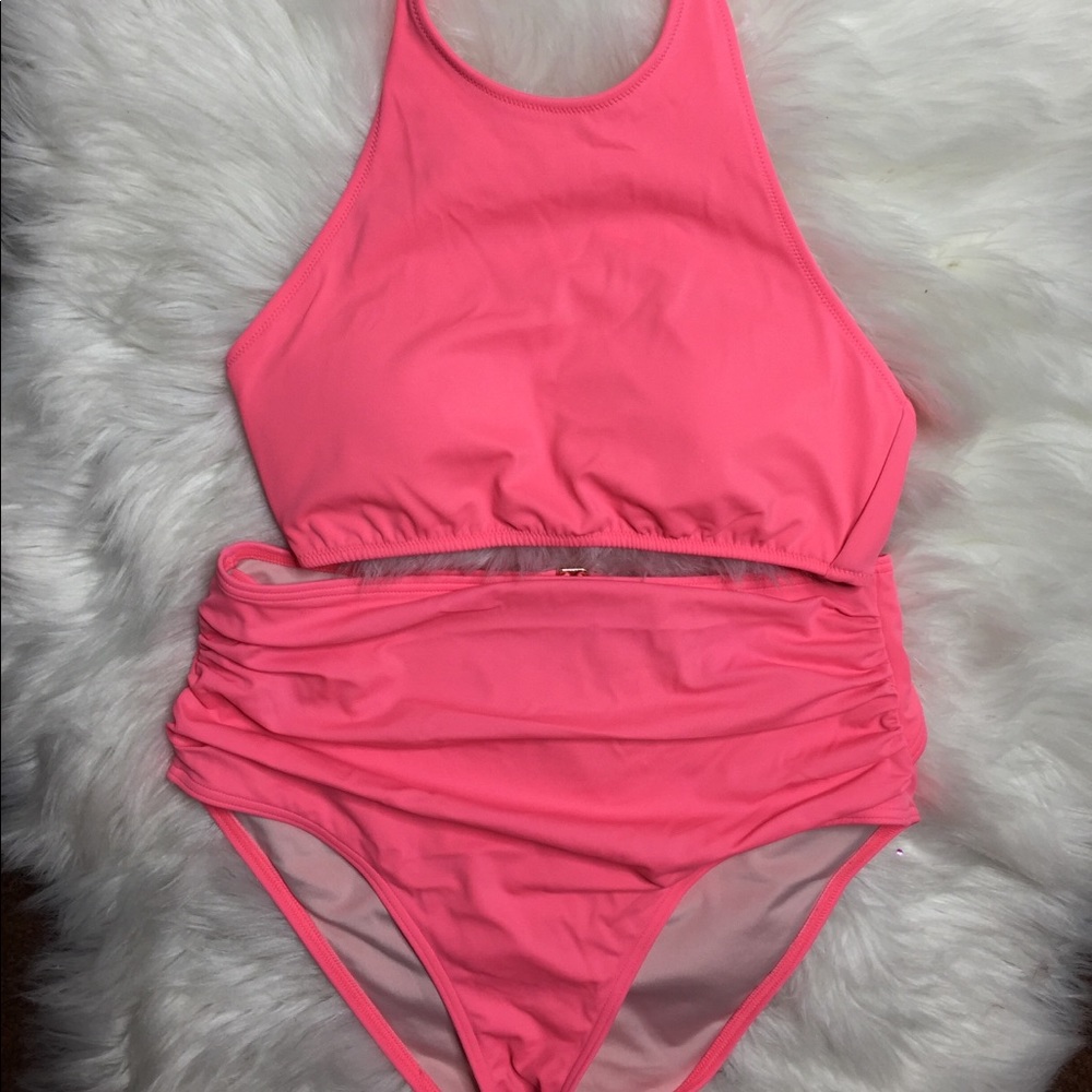 VS coral highwasted bathing suit w haltertop